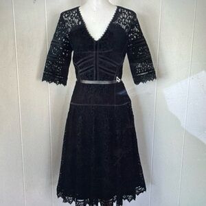 Rebecca Taylor Black Lace Short Sleeve Dress